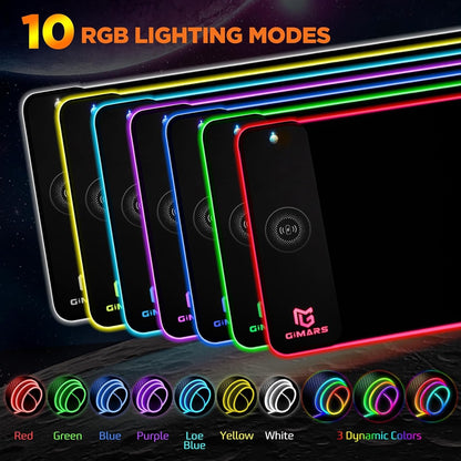 RGB Gaming Mouse Pad with 15W Qi Wireless Charging and Raised Charging Platform