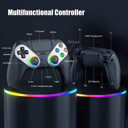 RGB Wireless Controller Compatible with PS5 and PC, Hall Effect Triggers, Programmable Buttons, Turbo Mode, Dual Vibration Gamepad