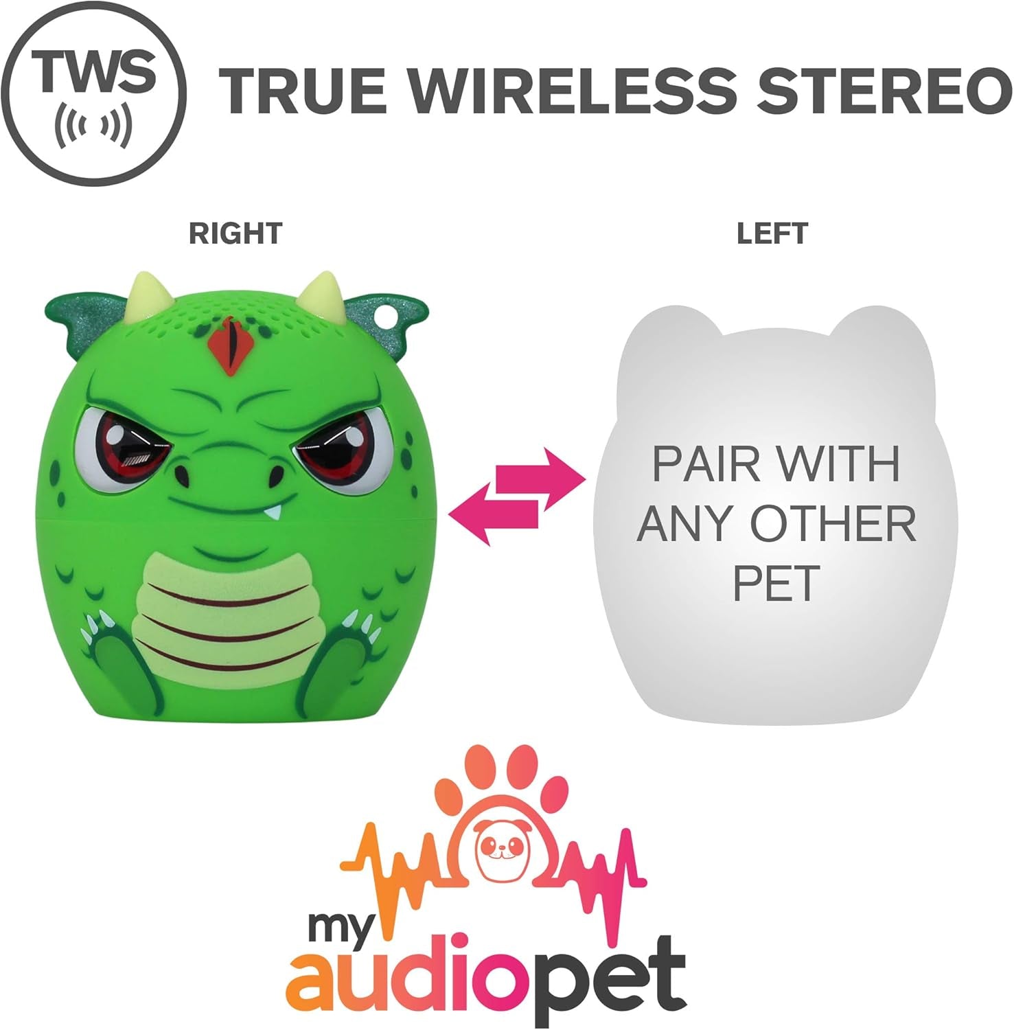 Mini Bluetooth Animal Wireless Speaker for Kids of All Ages - True Wireless Stereo – Pair with Another TWS Pet for Powerful Rich Room-Filling Sound (Scales-Dragon)