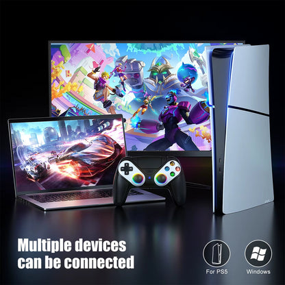 RGB Wireless Controller Compatible with PS5 and PC, Hall Effect Triggers, Programmable Buttons, Turbo Mode, Dual Vibration Gamepad