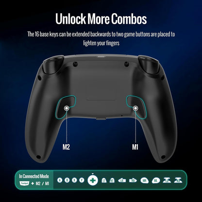 LED Wireless Gaming Controller for PS5 Pro Slim and PC, Hall Effect Joysticks and Triggers, RGB Lighting with 4 Modes, Macro Support, 6-Axis Motion Control, Dual Vibration, 3.5mm Audio Jack, Black and Blue