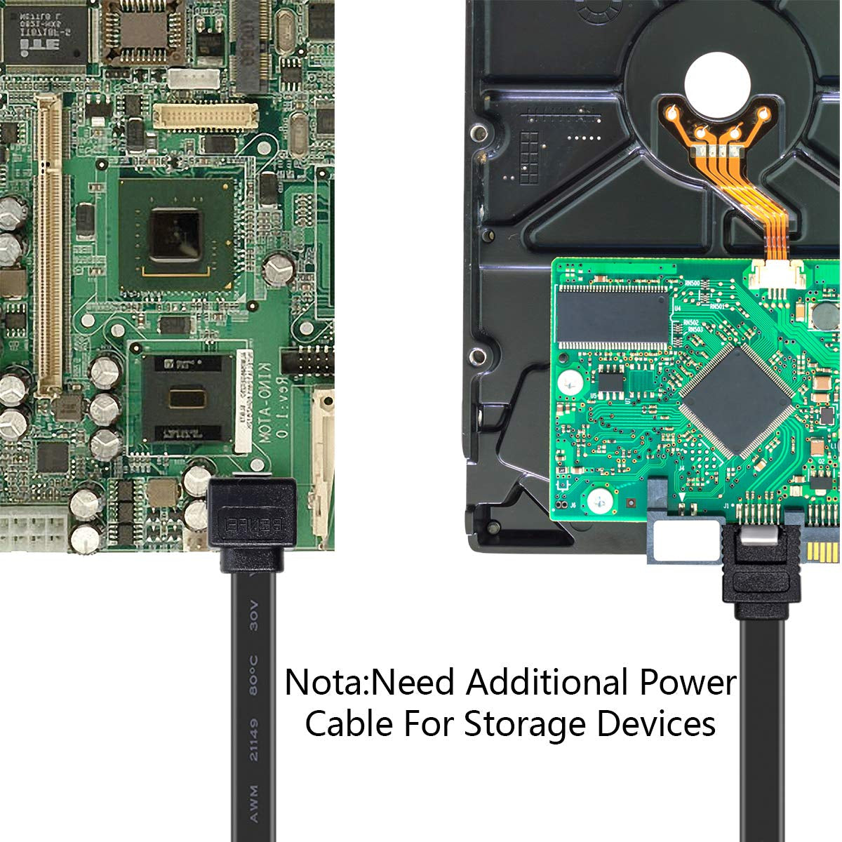 SATA Cable III, 3 Pack SATA Cable III 6Gbps 90 Degree Right Angle with Locking Latch 18 Inch for SATA HDD, SSD, CD Driver, CD Writer - Black