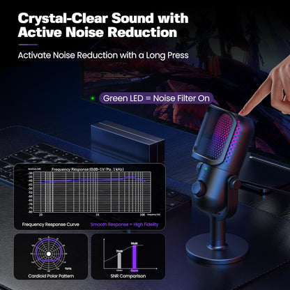 USB Microphone for PC Gaming: Condenser Microphone with RGB