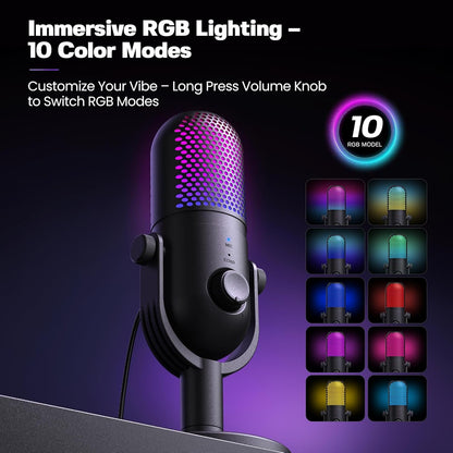 USB Microphone for PC Gaming: Condenser Microphone with RGB