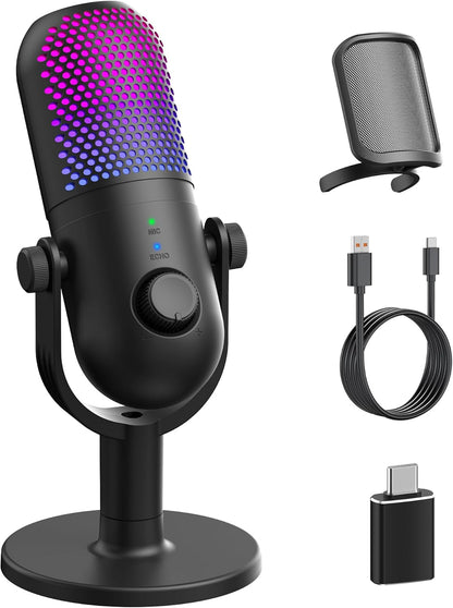USB Microphone for PC Gaming: Condenser Microphone with RGB
